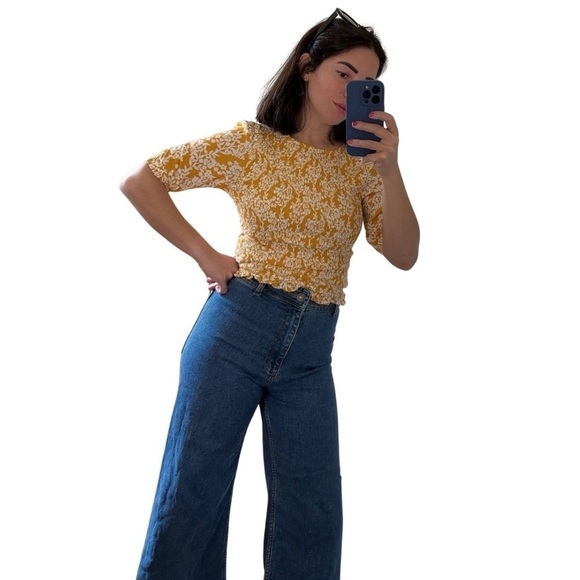 Melloday Cropped Floral Blouse Yellow and White - Picture 3 of 8